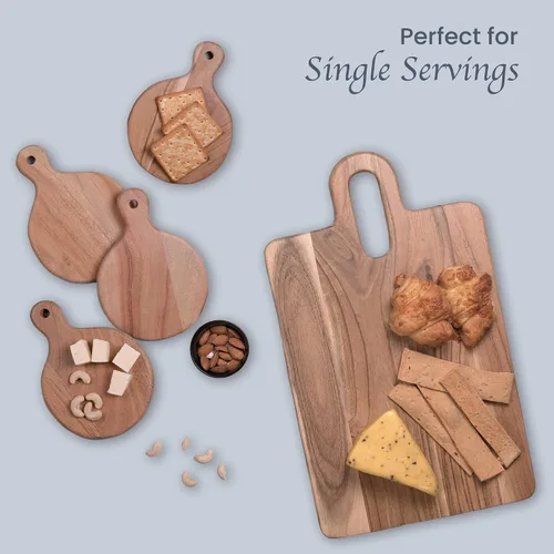 Miniatura 4 de The Fine Living Co. Juego de 4 platos pequeños para servir aperitivos, mini tablas redondas de embutidos, bandeja de madera pequeña de acacia, tabla