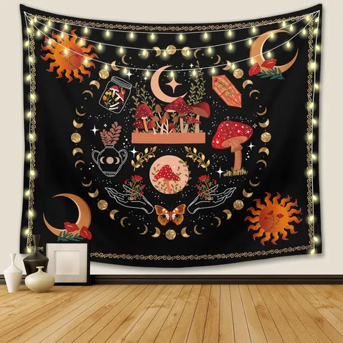 Ftuency Tapiz de hongos y plantas naturales, tapices de fase lunar, decoración de flores estéticas para colgar en la pared para dormitorio, hogar y