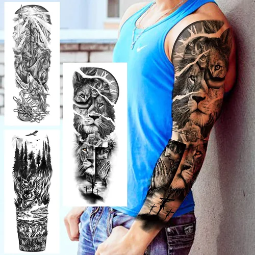 Miniatura 2 de VANTATY 20 hojas de tatuajes temporales extra grandes de brazo completo para hombres adultos, manga de tatuajes temporales de tigre, serpiente