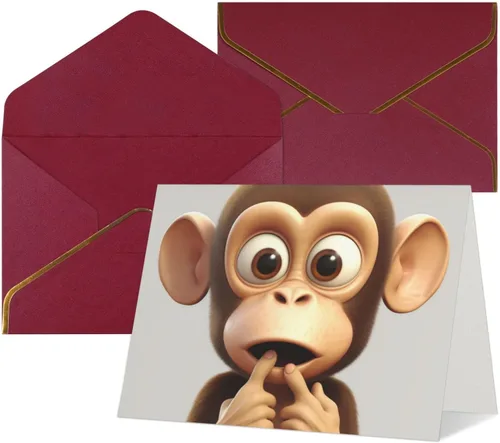 Miniatura 2 de The Silent Monkey - Tarjetas de felicitación impresas, tarjetas en blanco de 4.5 x 6 pulgadas con sobres para todas las ocasiones, cumpleaños, Rojo