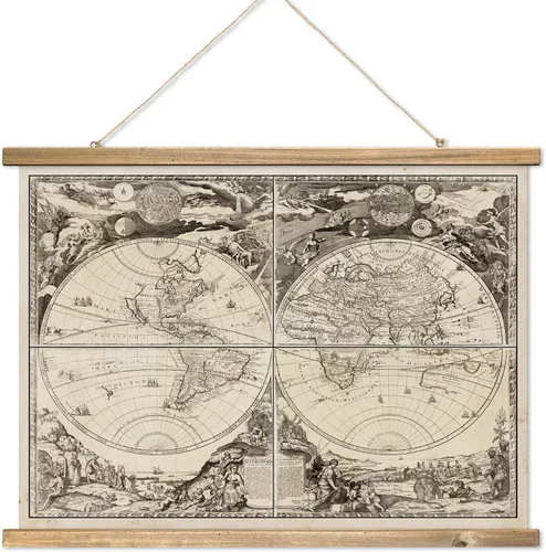 XIAOAIKA Tapiz de Mapa del Viejo Mundo - Póster de Carta Náutica Vintage con Marco de Madera, Arte Clásico de Exploración Marítima, Colgante de
