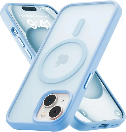 Miniatura 92 de Tigowos - Funda magnética para iPhone 15, resistente a las caídas, sensación de piel mate, a prueba de golpes, delgada, negro mate