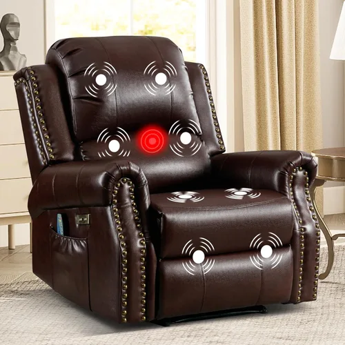 Miniatura 11 de EBELLO Silla reclinable individual manual, silla reclinable de piel sintética para adultos, sofá reclinable individual con relleno, remache vintage