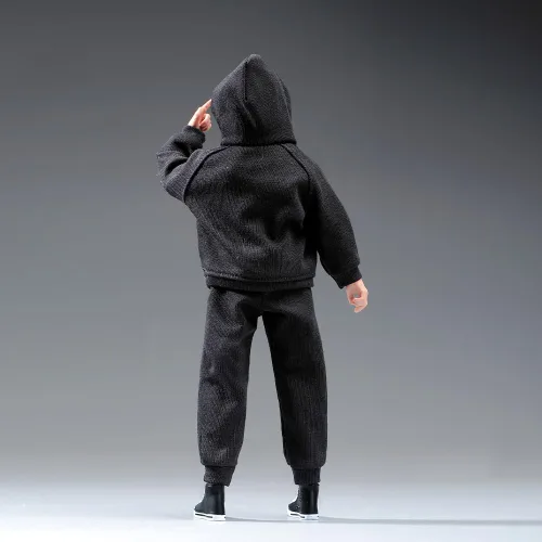 Miniatura 6 de Ropa masculina a escala 1/12, sudadera con capucha para hombre, pantalones, ropa para figura de acción masculina de 6 pulgadas, muñeca (color negro)
