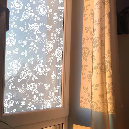 Miniatura 6 de Película de privacidad blanca pura para ventana, diseño de patrón decorativo, película de vidrio esmerilado extraíble para puerta de ventana
