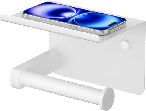 Miniatura 12 de Portarrollos de papel higiénico con estante, montaje en pared adhesivo o con tornillos, portarrollos de papel higiénico para baño, dispensador
