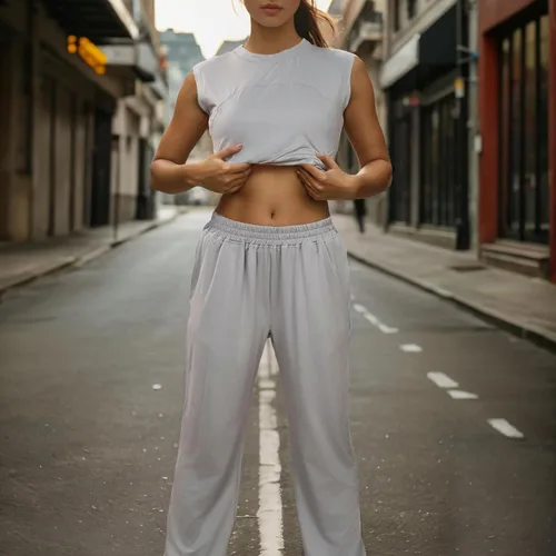 Miniatura 4 de Conjunto deportivo de dos piezas para mujer, conjunto de entrenamiento atlético casual, tops recortados, pantalones de pierna ancha, pantalones