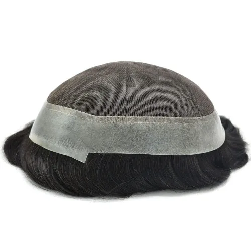 Miniatura 6 de Toupee para hombres, centro de encaje francés, extensiones de cabello humano, sistema de reemplazo de encaje con piel fina, prótesis de cabello gris