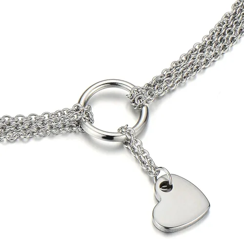 Miniatura 2 de Coolstelandbeyond - Tobillera de acero inoxidable con abalorios colgantes de corazones