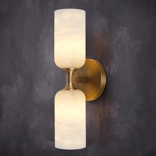Miniatura 15 de Apliques de pared de alabastro español natural de 12 pulgadas, modernas luces doradas de latón para espejo de baño, lámpara de pared E12 con Latón