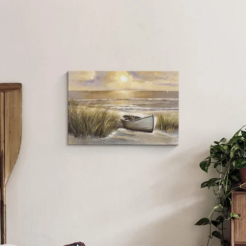 Miniatura 3 de arttitue Lienzo decorativo para pared de playa: baño, puesta de sol costera, paisaje, océano, mar, escena, obra de arte, paisaje marino, barco