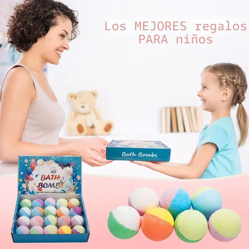 Miniatura 5 de Paquete de 20 bombas de baño para niños con sorpresa en el interior, juguetes de baño de burbujas, set de bombas de baño orgánicas naturales