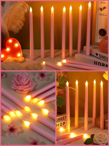 Miniatura 4 de Treela 24 Piezas Velas Cónicas Sin Llama Operadas por Batería a Granel Velas Falsas de 11 Pulgadas Luz LED Candeleros Parpadeantes Cónicos para Rosa