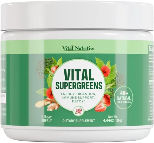 Vital Greens Superfood Powder - Nueva fórmula con más de 40 superalimentos en polvo de bebida verde diaria con probióticos - Supergreens para