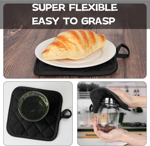 Miniatura 6 de Juego de Manoplas de Horno y Soportes para Ollas, Paquete de 4, Mini Guantes de Cocina de Silicona Resistentes al Calor para 500 Grados Fahrenheit