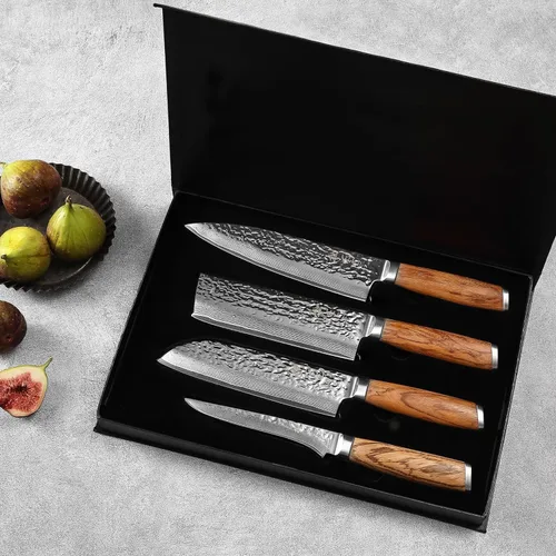 Miniatura 5 de Wakoli Juego de Bloques de Cuchillos de Damasco – Juego de 4 Piezas de Cuchillos de Cocina Profesionales con Bloque Magnético – Juego de Cuchillos