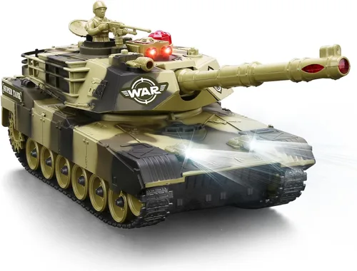 Tanque a control remoto 1:28 para niños de 6 a 12 años, tanque militar de control remoto de 7 canales de 2.4 GHz con soldados de juguete, luces y