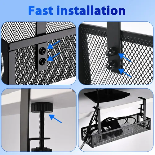 Miniatura 7 de Bandeja de Gestión de Cables para Debajo del Escritorio Pequeña – Organizador de Cables con Soporte de Abrazadera y Gestión de Cables para Debajo