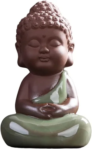 Miniatura 12 de Kingzhuo Pequeña estatua de Buda de cerámica, figura de rulai pacífica, creativas manualidades de bebé, adornos de muñecas, regalo, clásico