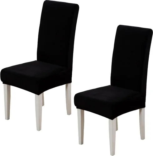 Juego de 2 fundas de terciopelo suave para sillas de comedor, fundas elásticas de terciopelo para sillas, color negro