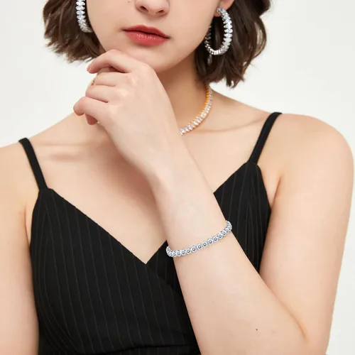 Miniatura 5 de Pulsera ajustable de circonita cúbica para mujeres y hombres, chapada en oro blanco y cadena de tobilleras