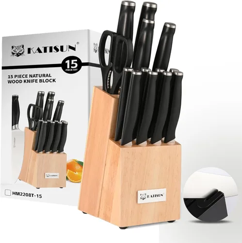 Miniatura 13 de Juego de cuchillos de cocina de 15 piezas con bloque, mango ergonómico de ABS para juego de cuchillos de chef y cuchillos de carne dentados