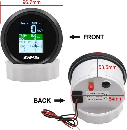 Miniatura 5 de KAOLALI Velocímetro GPS para embarcaciones de 85 mm, velocímetro GPS, odómetro, medidor de velocidad digital, impermeable, mph, nudos y km/h Negro