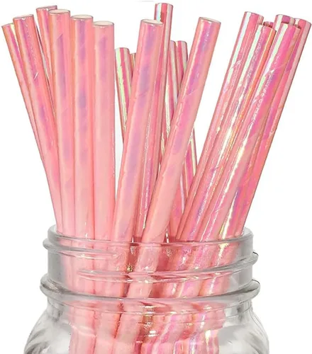 Miniatura 8 de Pajitas de papel iridiscente blanco, paquete de 100 pajitas desechables de papel de aluminio de perlas blancas para palitos de pasteles, palitos