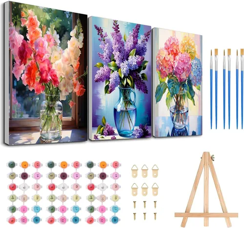 Miniatura 27 de Meothan Kits de pintura por números para adultos enmarcados, pintura de otoño por números para adultos principiantes, kits de pintura de calabaza