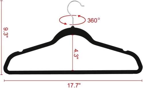 Miniatura 3 de Yaheetech Paquete de 100 perchas de terciopelo antideslizantes de alta resistencia flocado para abrigos, percheros para ahorrar espacio con gancho