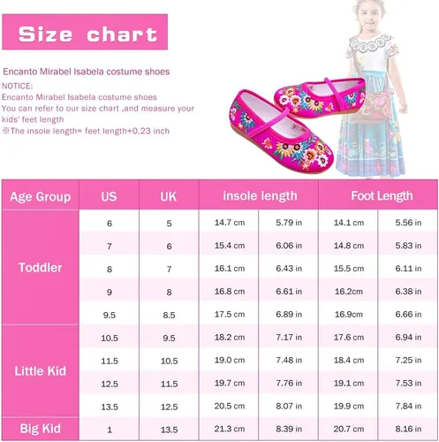 Miniatura 4 de Encanto Costume Shoes for Girls Gorgeous Mary-Jane Ballet Pumps Comfortable Low Heel Round Toe Flats Floral Embroidery Shoes