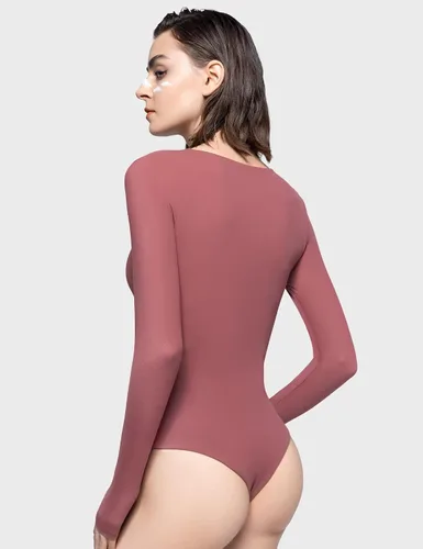 Miniatura 4 de PUMIEY Body sexy de manga larga con cuello cuadrado para mujer, colección Smoke Cloud