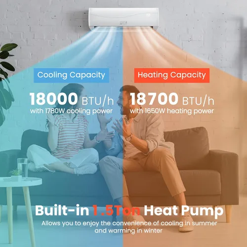 Miniatura 4 de ARLIME Mini sistema de aire acondicionado dividido/calefacción, 18000 BTU 19 SEER2 de ahorro de energía con bomba de calor de 1.5 toneladas y kit