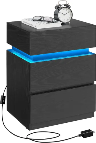 Miniatura 15 de VASAGLE Mesita de noche con estación de carga, 2 salidas de CA y 2 puertos USB, mesita de noche, mesa auxiliar con 3 cajones, estilo moderno, 13.8 x