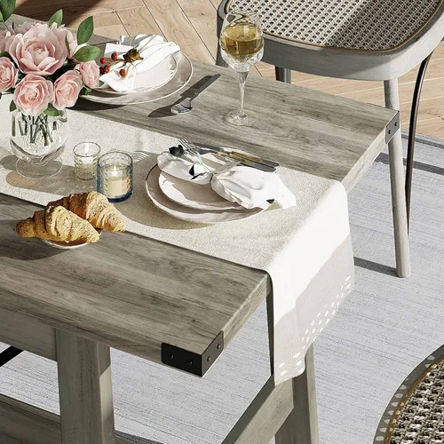 Miniatura 3 de WAMPAT Mesa de comedor de granja de 67.7 pulgadas para 4-6 personas, mesa de cocina rectangular moderna de madera con patas de madera resistentes