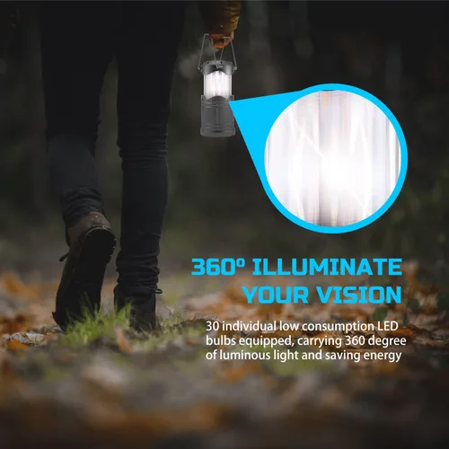 Miniatura 7 de Lichamp Paquete de 4 linternas LED para campamento, velas plegables sin llama, velas de té, luces de campamento portátiles a batería, kit de Gris