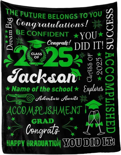 Miniatura 13 de MyPupSocks Manta personalizada de graduación 2025, clase de con nombre de la universidad, regalos personalizados, manta con texto para sobrina