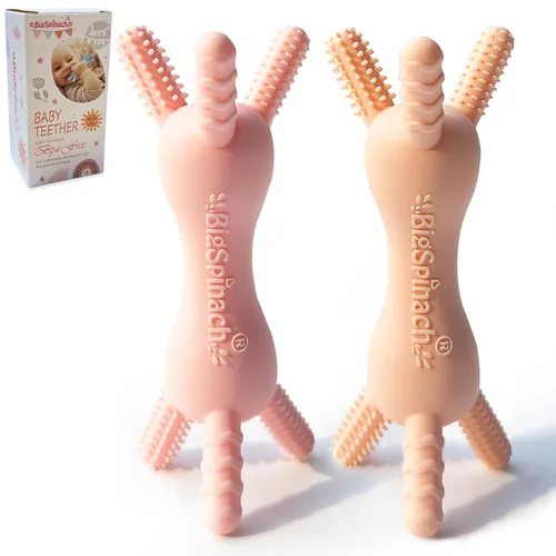 Miniatura 8 de BigSpinach Juguetes de dentición para bebés de 3 a 24 meses, mordedor de silicona para bebés, sin BPA, chupete multitextura para alivio de la Azul