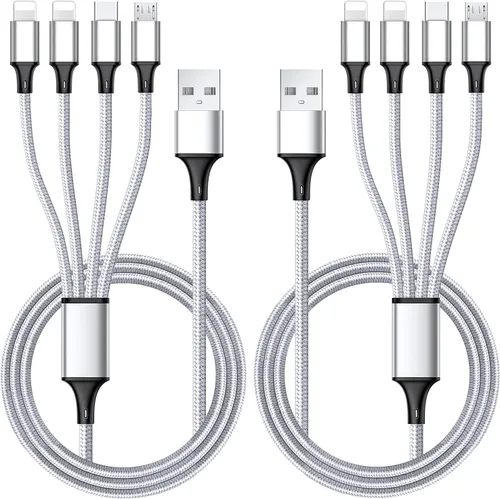 Miniatura 9 de Puxnoin Cable de carga múltiple, paquete de 2 cables de carga 4 en 1 de 4 pies para múltiples dispositivos, cable de carga universal trenzado
