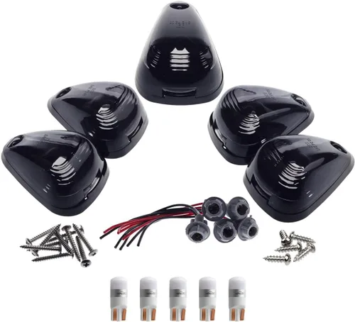 Miniatura 6 de Juego de 5 luces LED HERCOO para el techo de la cabina de vehículos Ford F150 F250 F350 F450 F550, Ambar Lente ahumada + LED ámbar