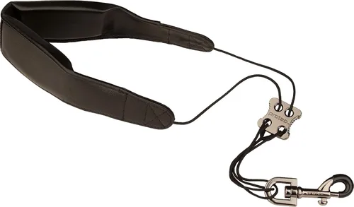 Protec Pro Tec L305M - Correa para el cuello de saxofón de piel de 24 pulgadas con soporte abdominal de metal de lujo, color negro, alto