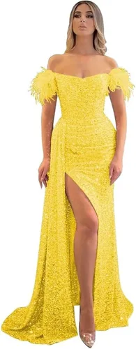 Miniatura 17 de Vestidos de fiesta de lentejuelas con hombros descubiertos, vestido formal de sirena brillante, vestido largo de fiesta de noche con abertura