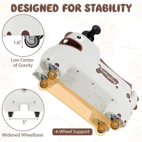 Miniatura 7 de BABY JOY Juguetes para niños pequeños, auto deslizante de pie a piso con almacenamiento debajo del asiento, luces, música y bocina, 4 ruedas Blanco