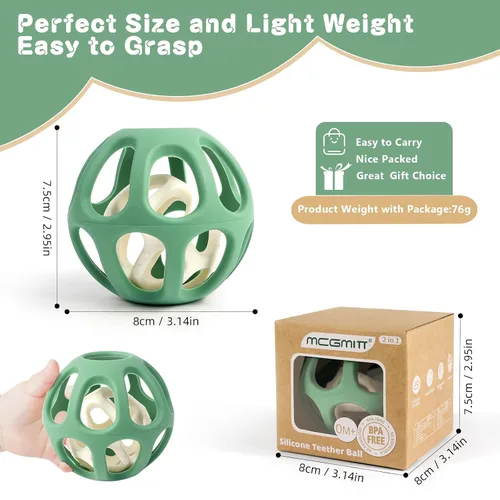 Miniatura 8 de MCGMITT Pelotas sensoriales para bebé, pelota mordedor de bebé de silicona elástica de grado alimenticio fácil de agarrar para 0-6 6-12 meses