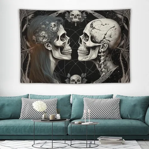 Miniatura 4 de Naykow Tapiz hippie de calavera, esqueleto gótico, tarot, tapiz de luna bruja, grunge, tapiz estético para dormitorio, tapiz de Santa Muerte
