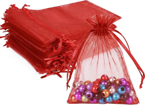 Miniatura 8 de Wudygirl 100 bolsas de organza rosa transparente de 5 x 7 pulgadas con cordón para joyería, bolsas para lápiz labial, baby shower, fiesta, boda