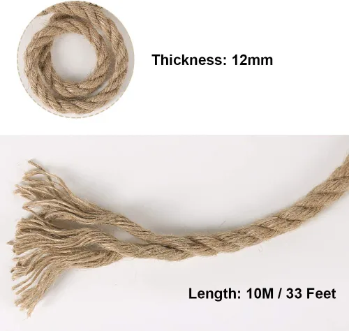 Miniatura 3 de Tenn Well Cuerda de yute de 0.472 in, cuerda gruesa y resistente de 33 pies para manualidades, jardinería, poste rascador de gatos, decoración