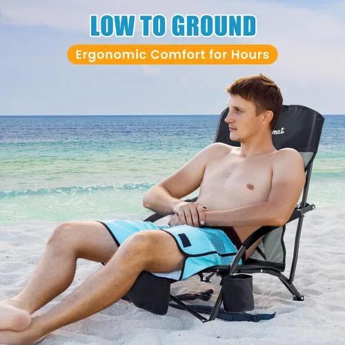 Miniatura 4 de Lamberia Silla de playa plegable para adultos, paquete de 2, sillas de playa bajas portátiles con capacidad de 300 libras, silla de camping ligera