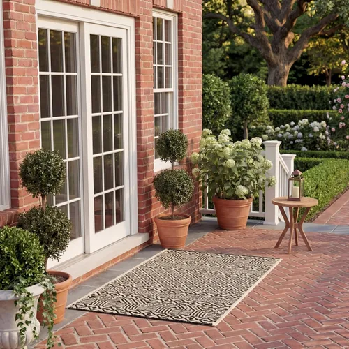Miniatura 30 de SAFAVIEH Alfombra lavable para exteriores, colección Courtyard de 2.3 x 6.7 pies, beige y azul aguamarina, no desprende pelusa y es fácil