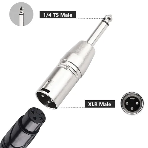 Miniatura 6 de Adaptador TS mono a XLR de 1/4 de pulgada, conector de audio desequilibrado macho XLR a 0.250 in de cuarto de pulgada compatible con estéreo